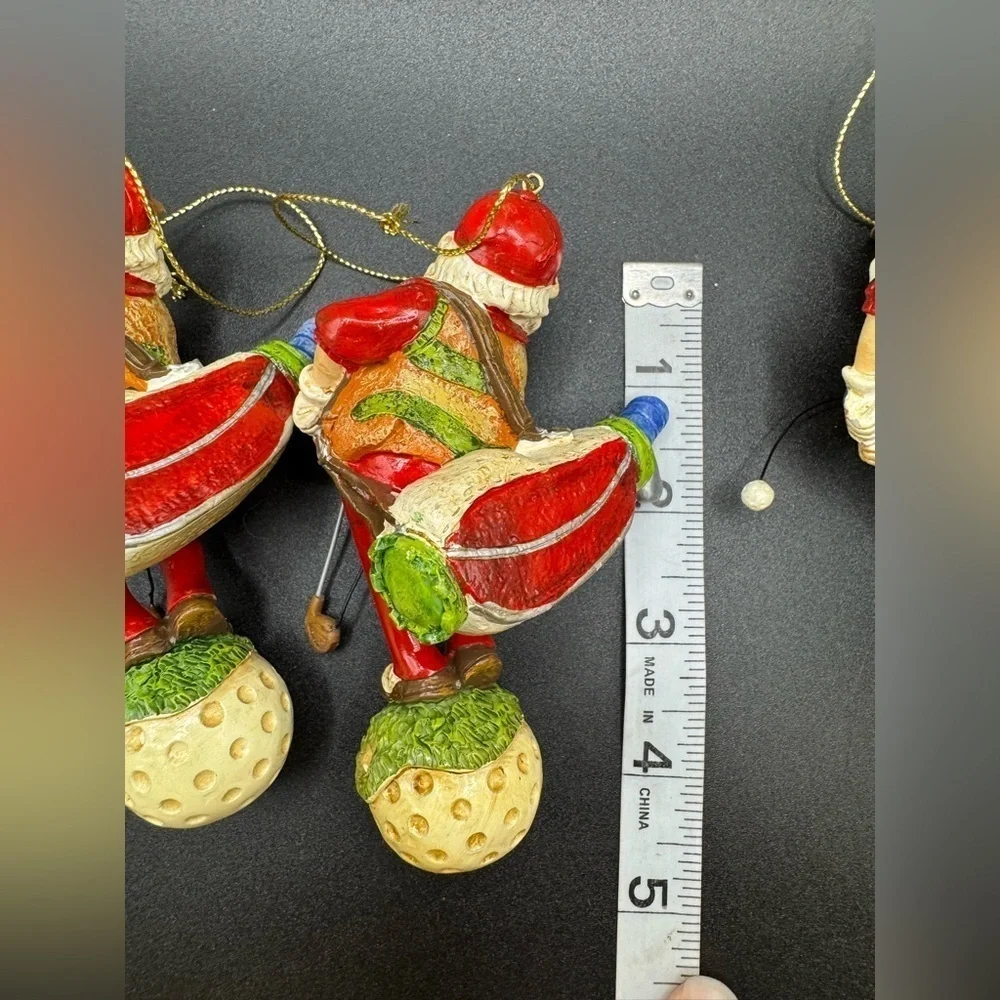 Set of 3 Vintage Golfing Santa Christmas Ornaments